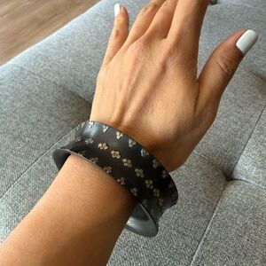 Black Wooden Bangle Bracelet With Silver Detail